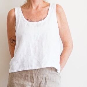 Moss Grey Atelier ELEANOR TANK TOP in white crinkled linen XS 17" bust
